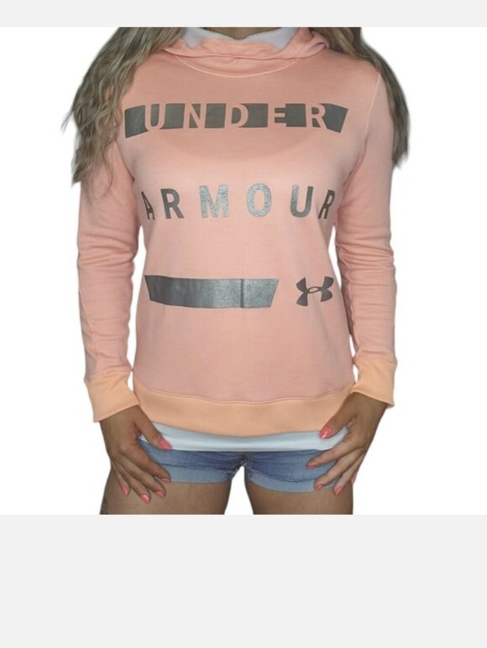 Under Armour Sweater Womens Small Orange Peach Pink Neon Florescent Hoodie